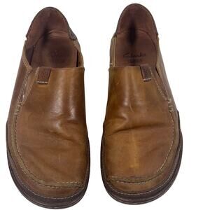 Clarks Men’s Leather Brown Trapell Form Slip On Cushion Gait Loafers Size 9.5/10